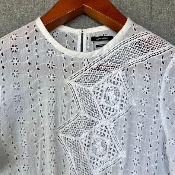 Isabel Marant White Embroidered Eyelet Lace Asymmetric Boho Mini Dress Size 42 - Picture 5 of 17